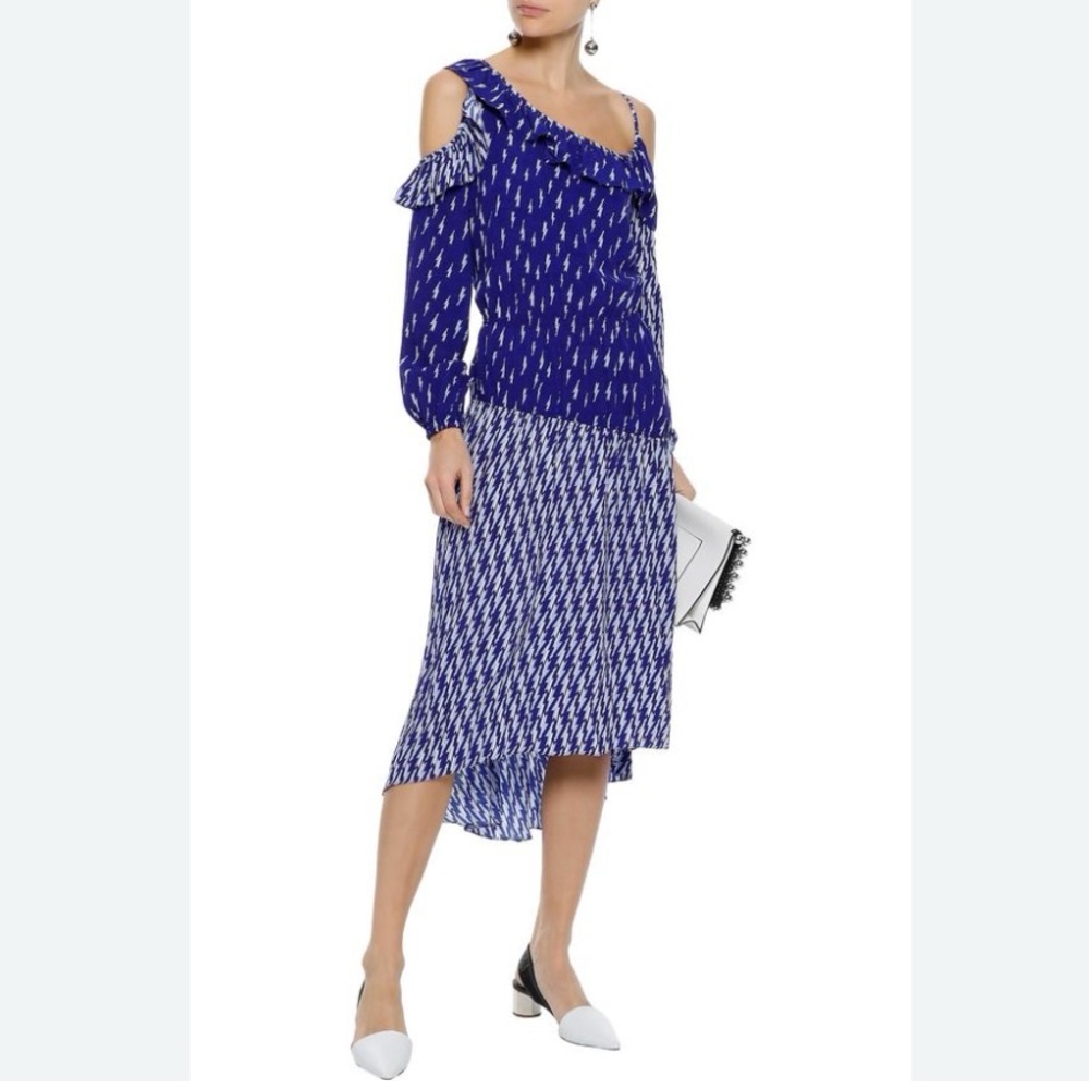 Sandro Kemila cold-shoulder printed crepe de chine midi dress